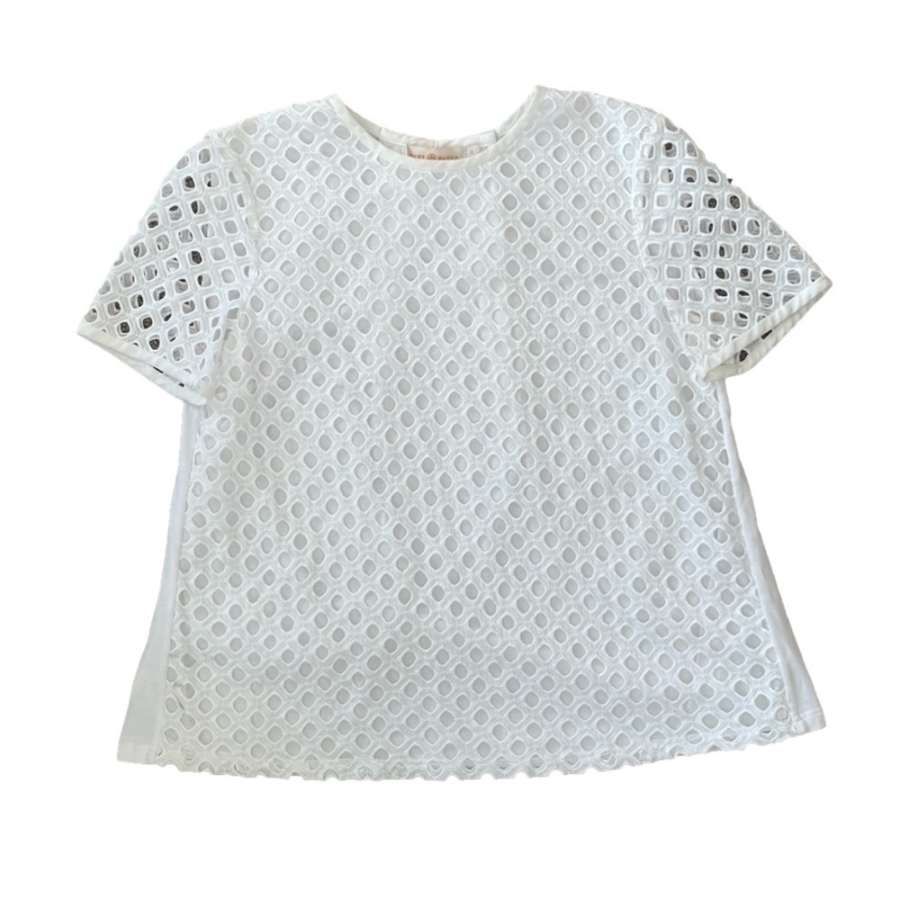 Tory Burch White Hermosa Eyelet Short Sleeve Tee Shirt, 2 - Picture 2 of 8